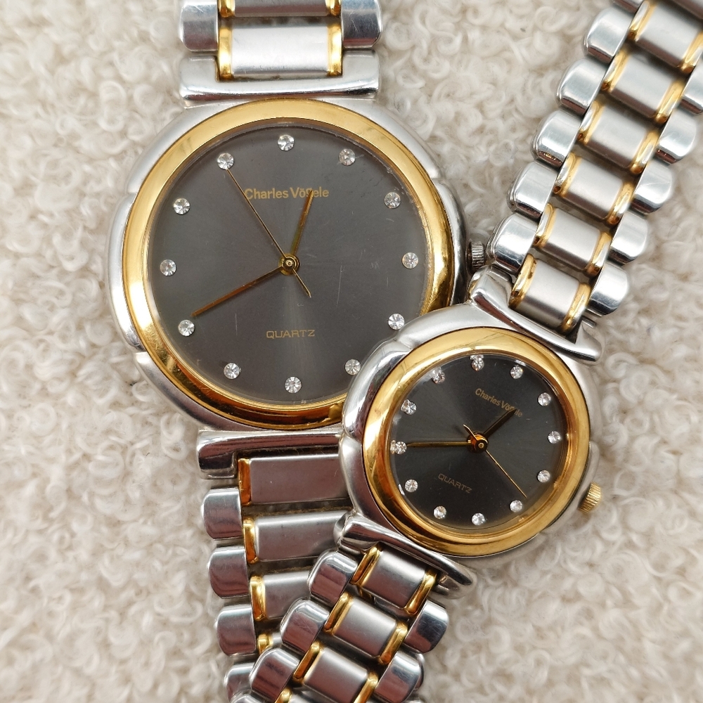 Charles Vogele Quartz His & Hers Two-Tone Diamond Dial Set Couple Dress Watches